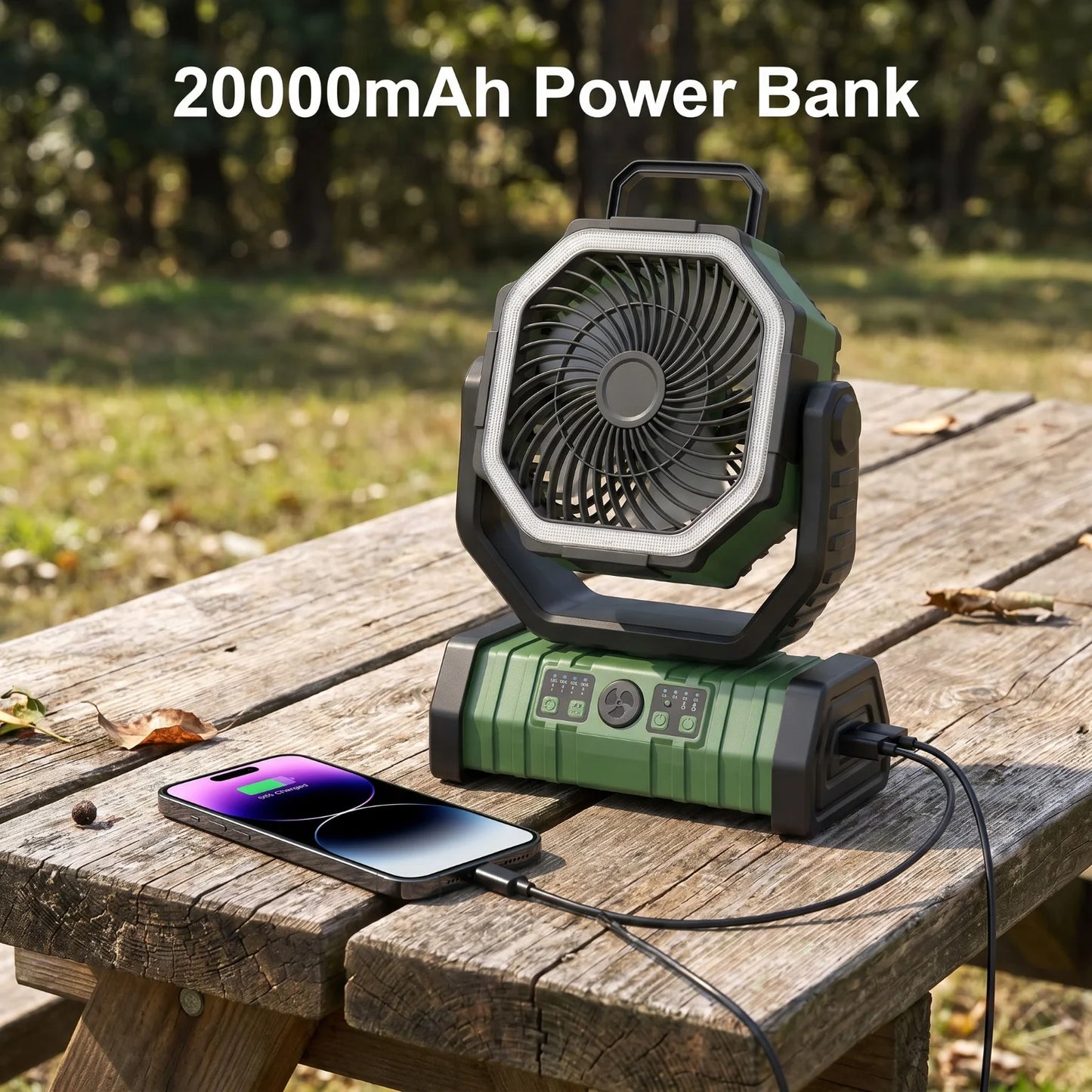 Rechargeable Camping Fan With LED Light 4 Speeds And Remote