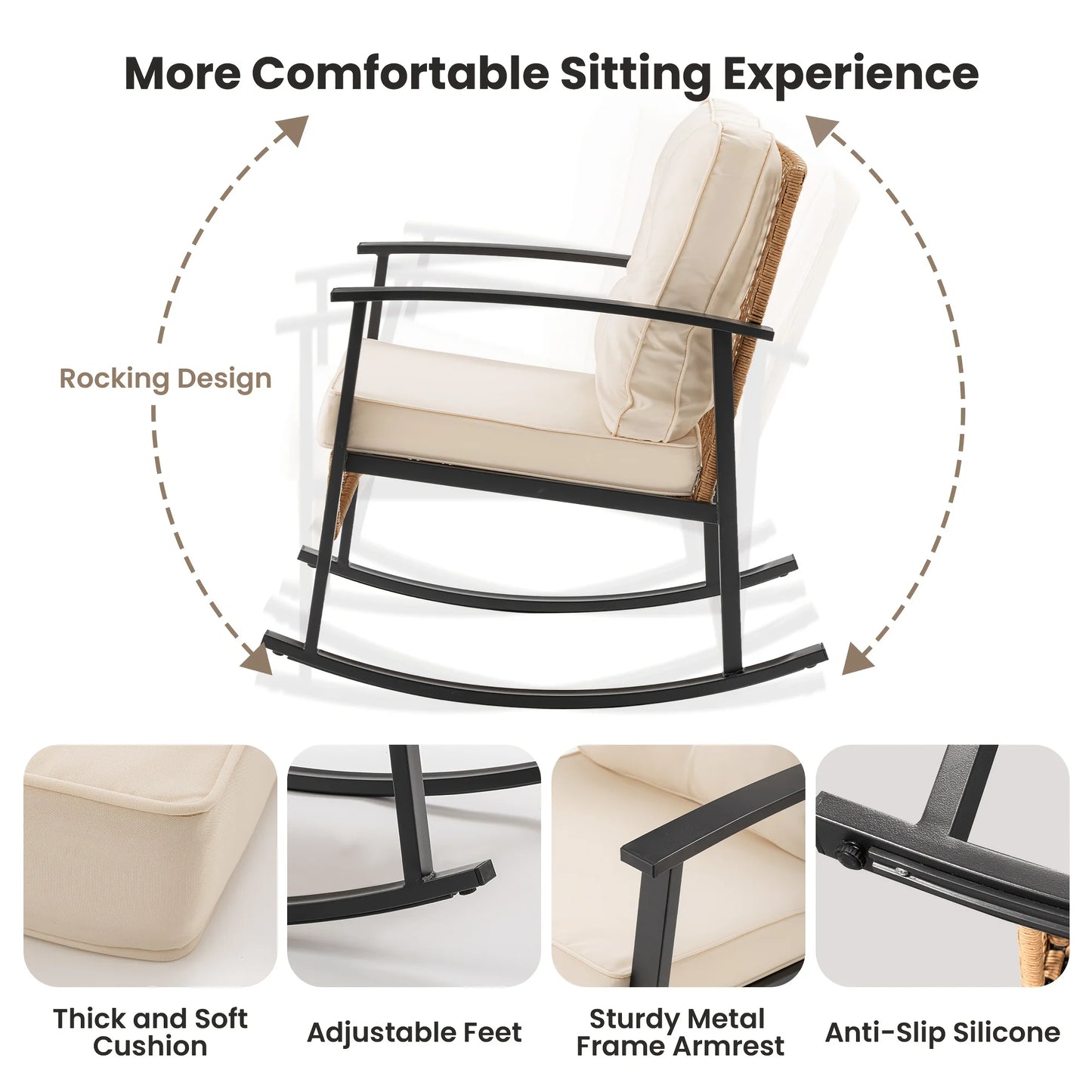 PIYRQ Rattan Rocking Chair Set Outdoor Patio Glider