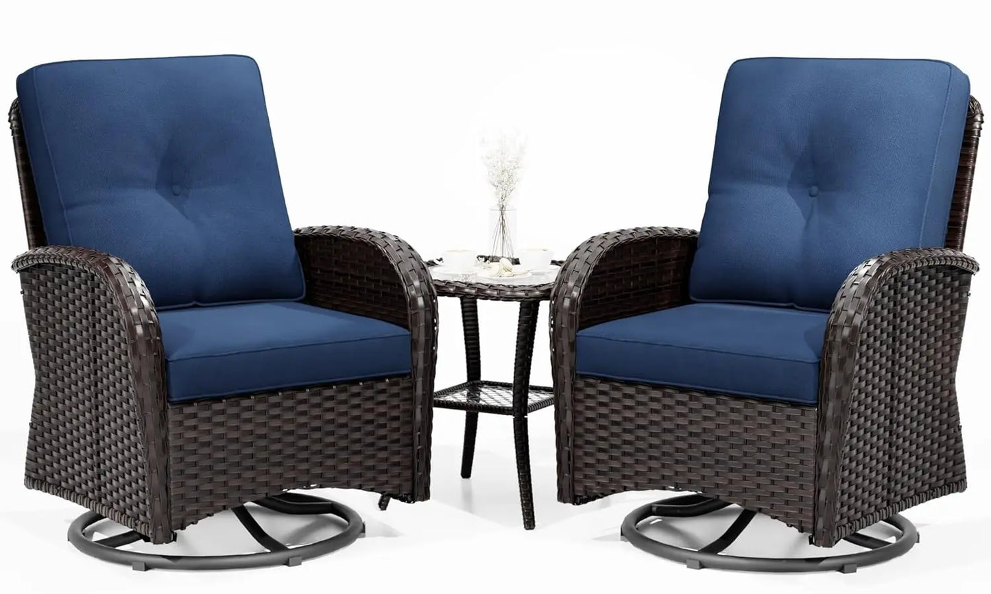 Outdoor Swivel Rocker Chairs 3 Piece Wicker Patio Set