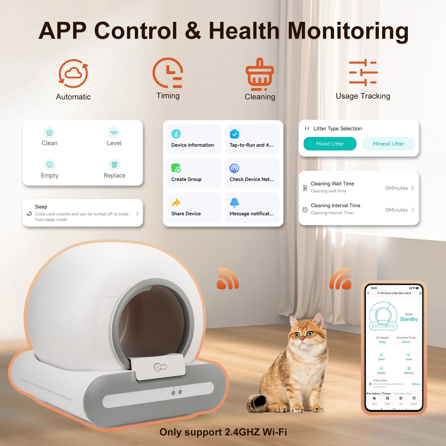 DOEL Self Cleaning Cat Litter Box With App Control And 2.4G WiFi
