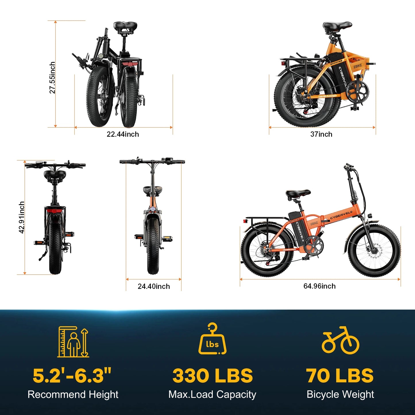 CYBERVELO EK4 Electric Folding Bike 1000W 48V 20Ah Ebike