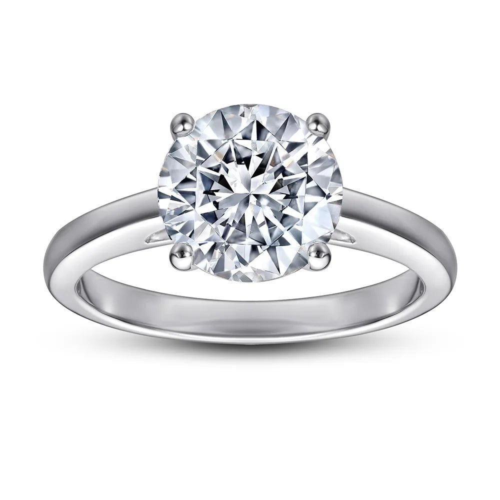 Classic Four Claw Moissanite Sterling Silver Engagement Ring For Women