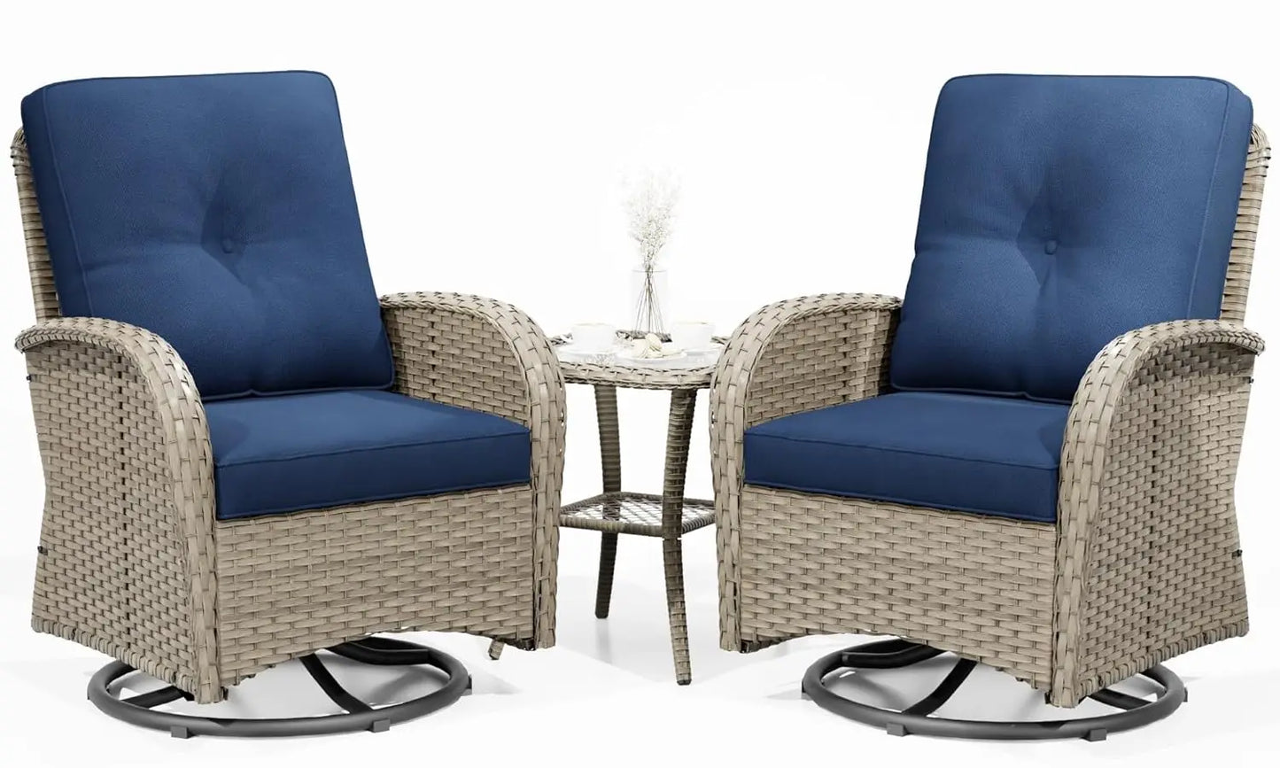 Outdoor Swivel Rocker Chairs 3 Piece Wicker Patio Set
