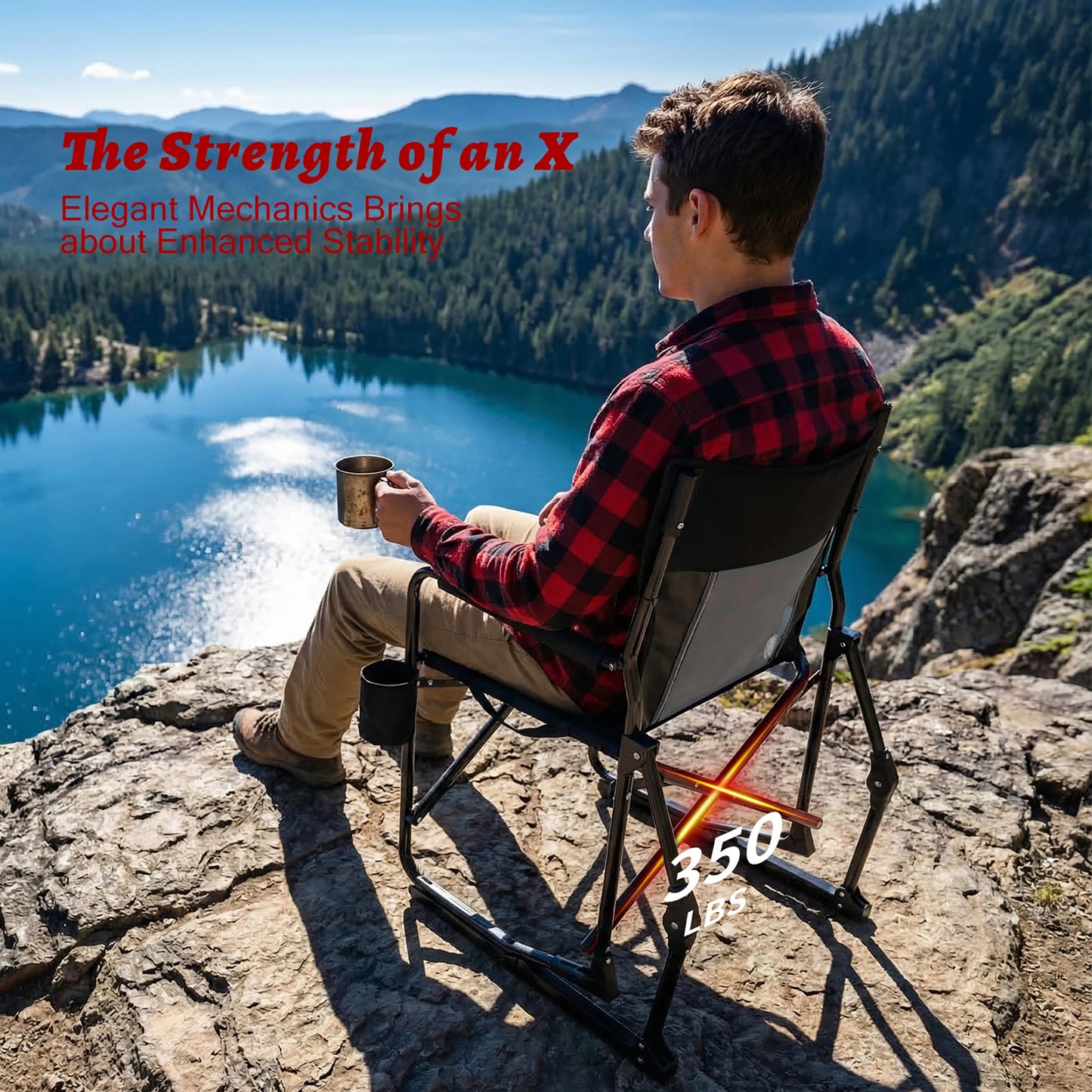 JHK Outdoor Folding Camping Chair With Mesh Back Armrests Waterproof