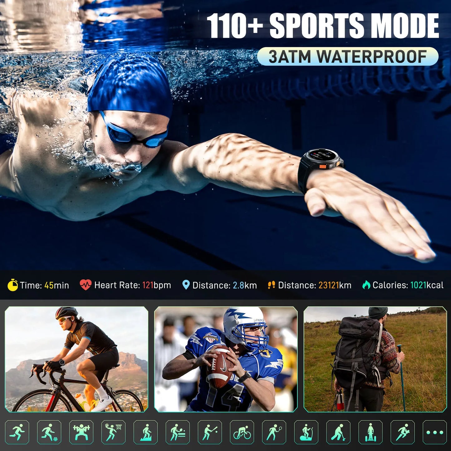 EIGIIS KE5 1.45 Inch Smartwatch 3ATM Waterproof With Compass Altimeter