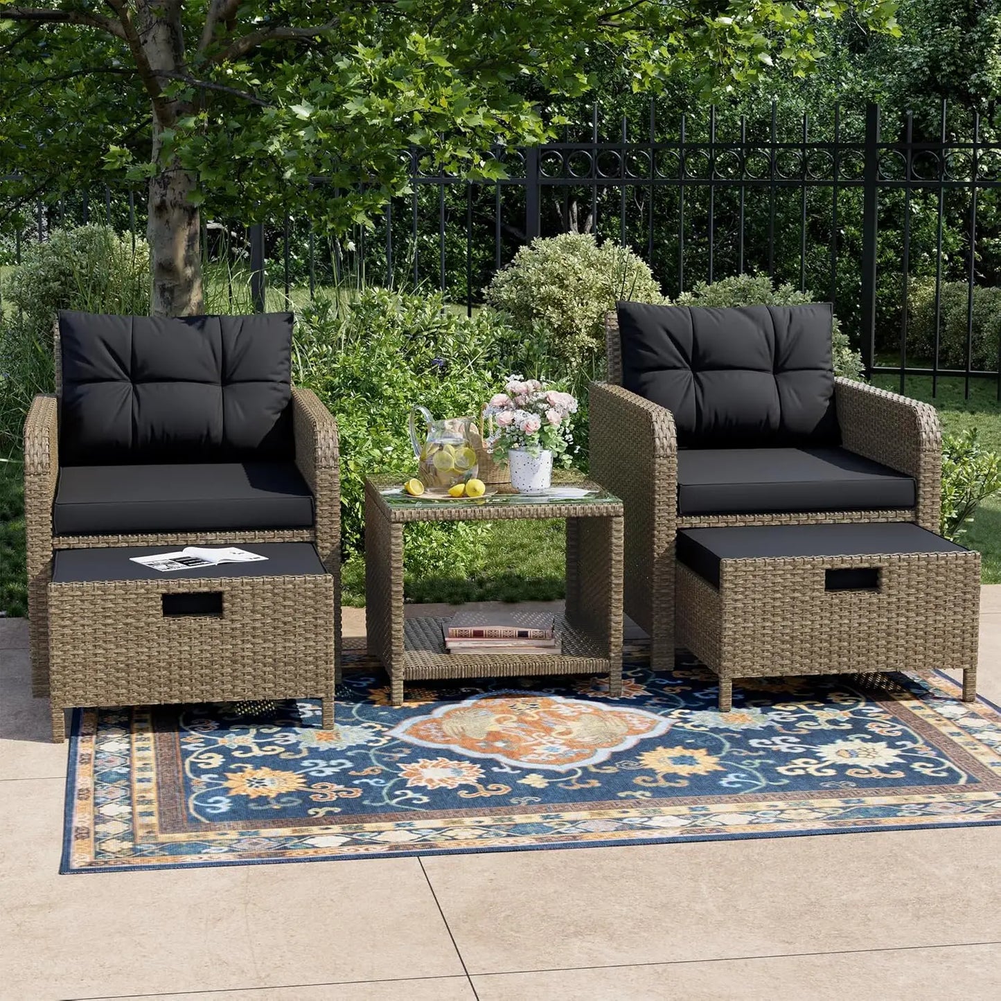 Outdoor Balcony Five-Piece PE Wicker Patio Conversation Set
