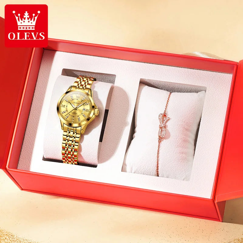 OLEVS 3620 Women Quartz Watch Luxury Diamond Calendar Waterproof