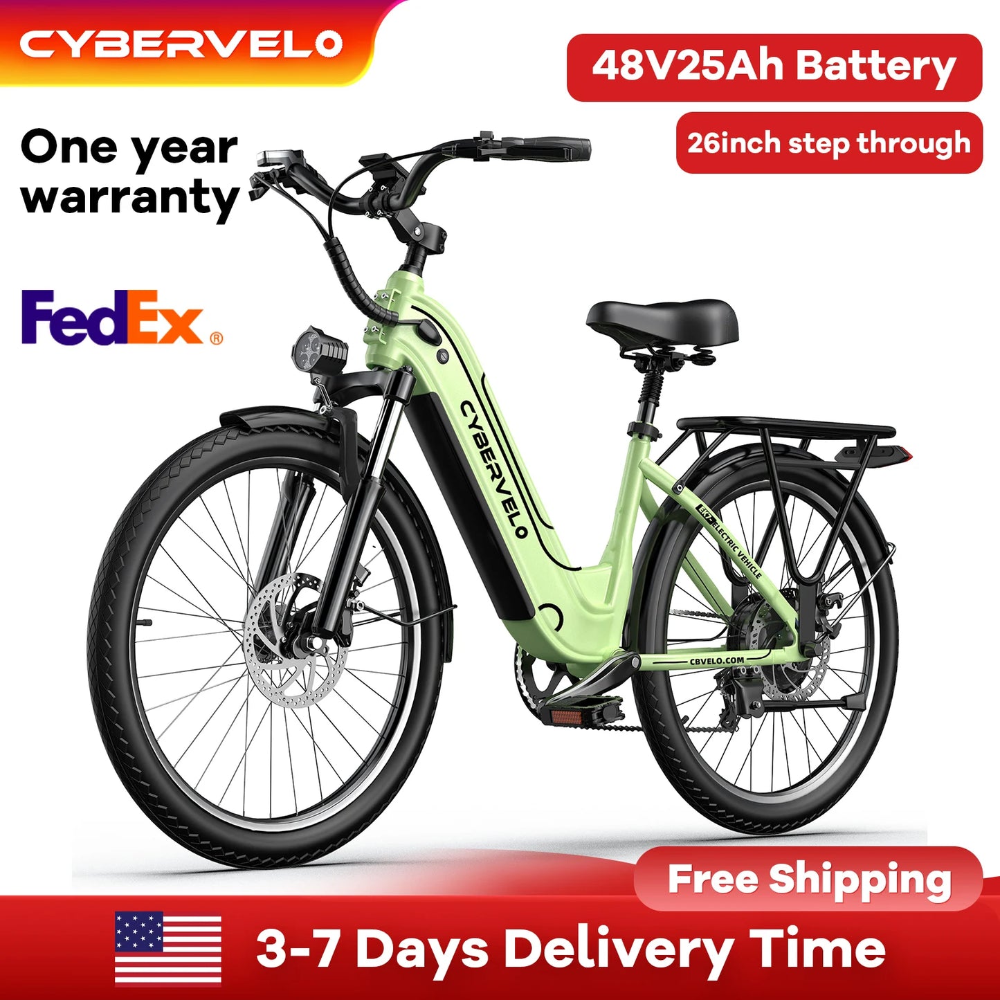 Cybervelo EK7 Electric Bike 1000W Peak Motor Detachable Battery