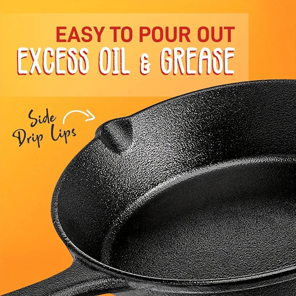 AEDG Three Piece Cast Iron Skillet Set Preseasoned for Oven