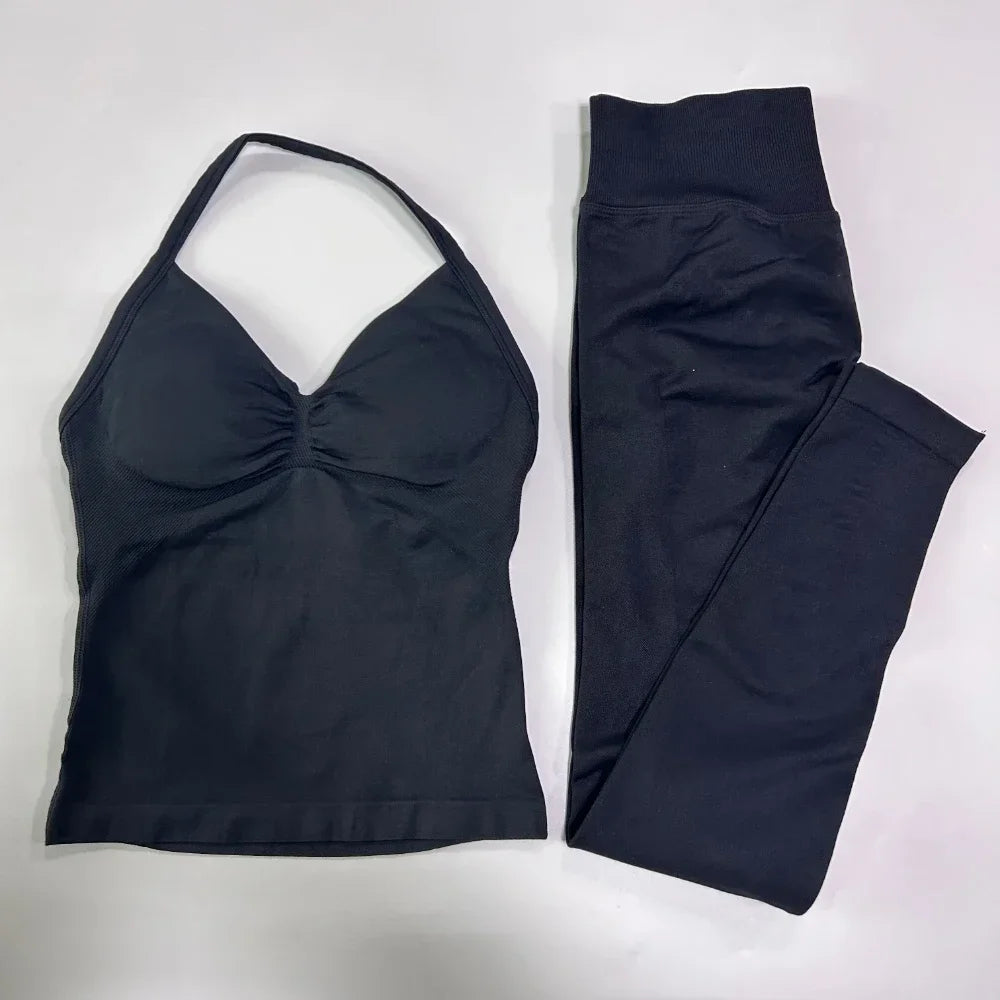 Seamless Gym Set For Women With Tank Top And High Waist Leggings