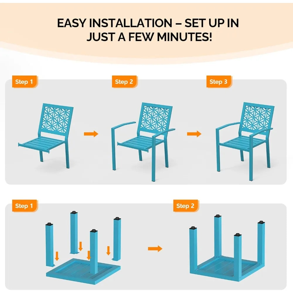 3 Piece Outdoor Bistro Set Stackable Metal Table And Chairs