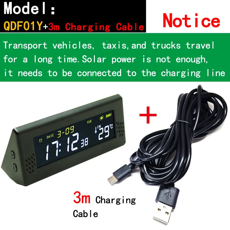 YLSER Front Windshield Solar Car Clock With Time Temperature