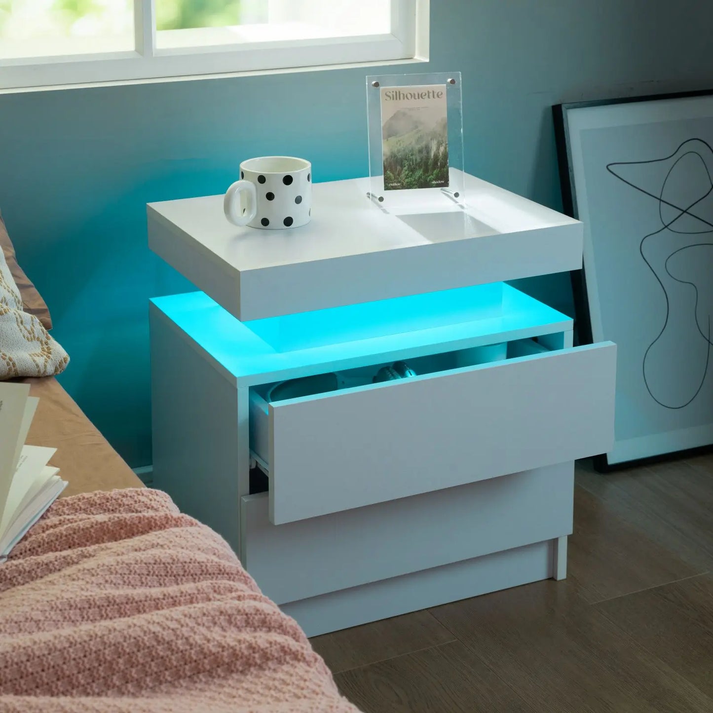 Cubehom Nightstand Set Of 2 With Led Light And Drawers
