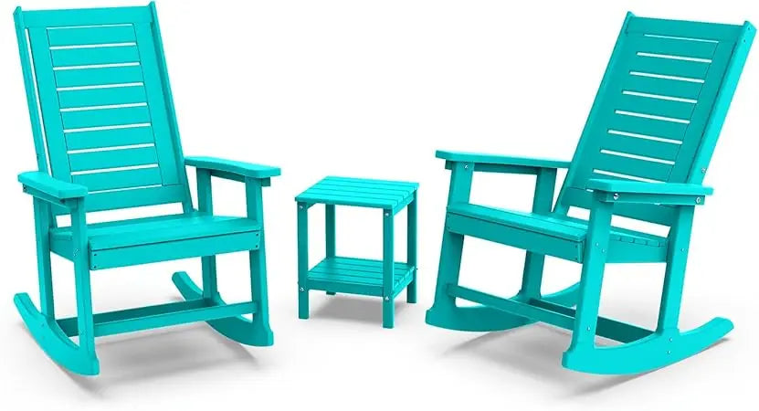 Outdoor Rocking Chair Set 3-Piece HDPE Plastic Porch Rockers