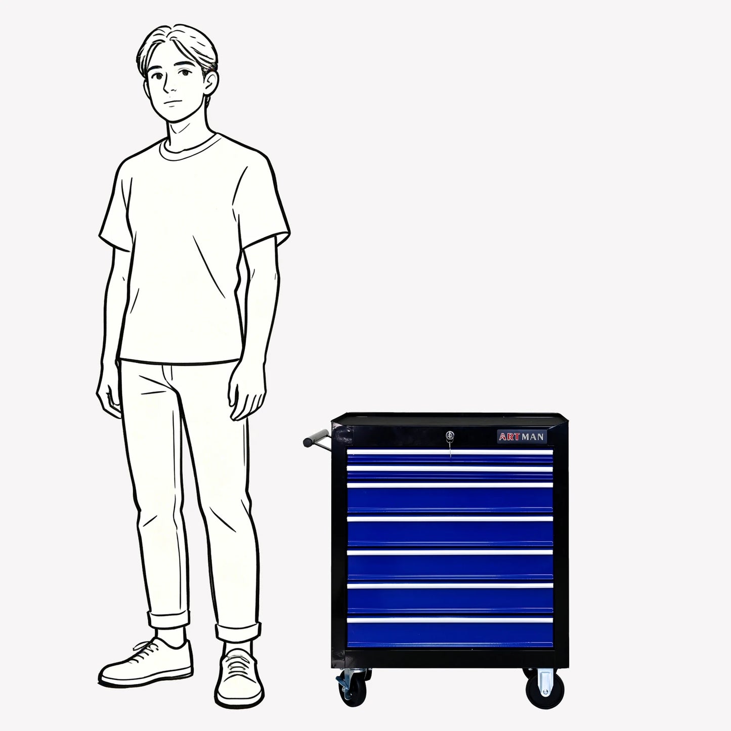 ARTMAN 7 Drawer Rolling Tool Box With Key Lock Organizer