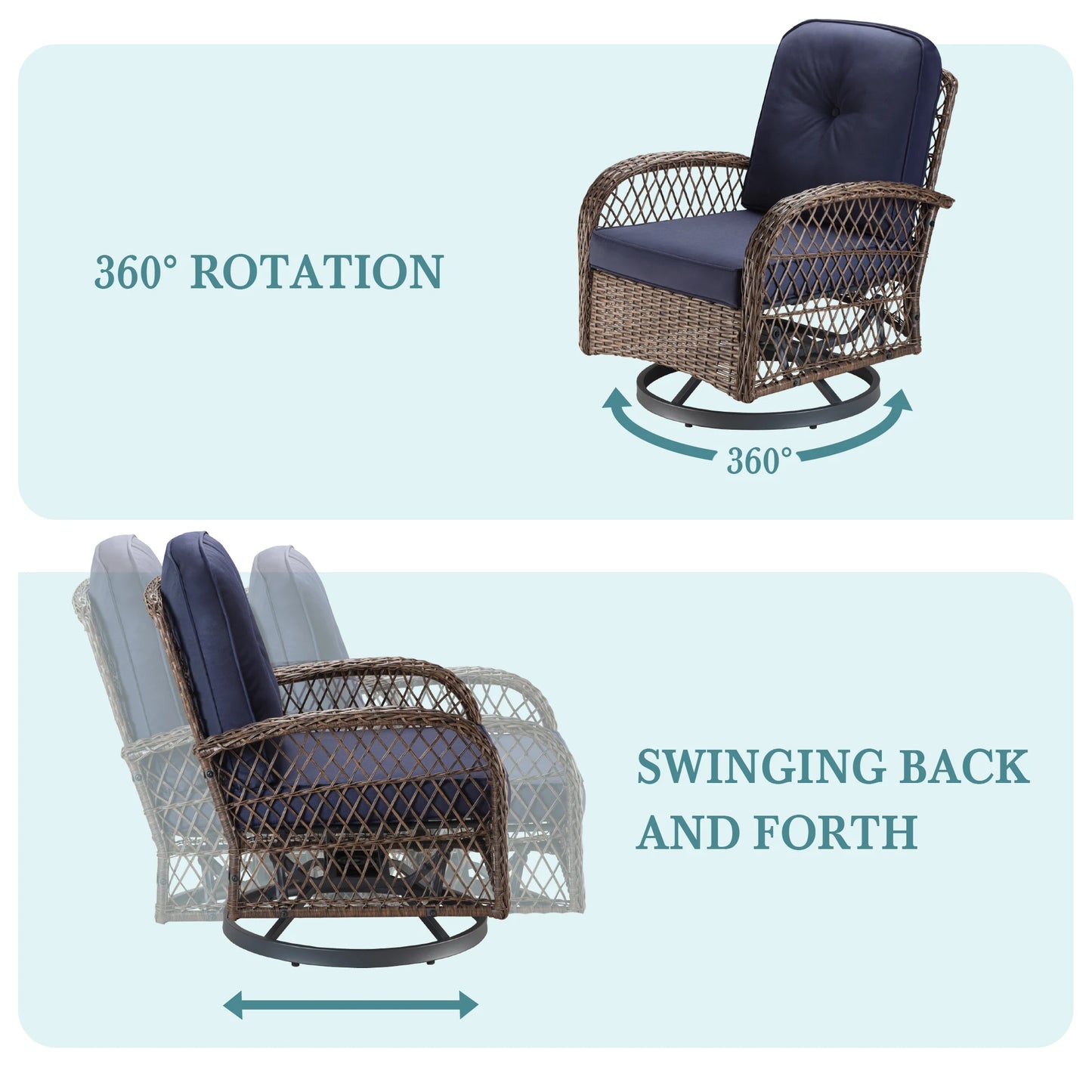 Outdoor Rotating Rocking Chair Patio Set with Padded Cushions