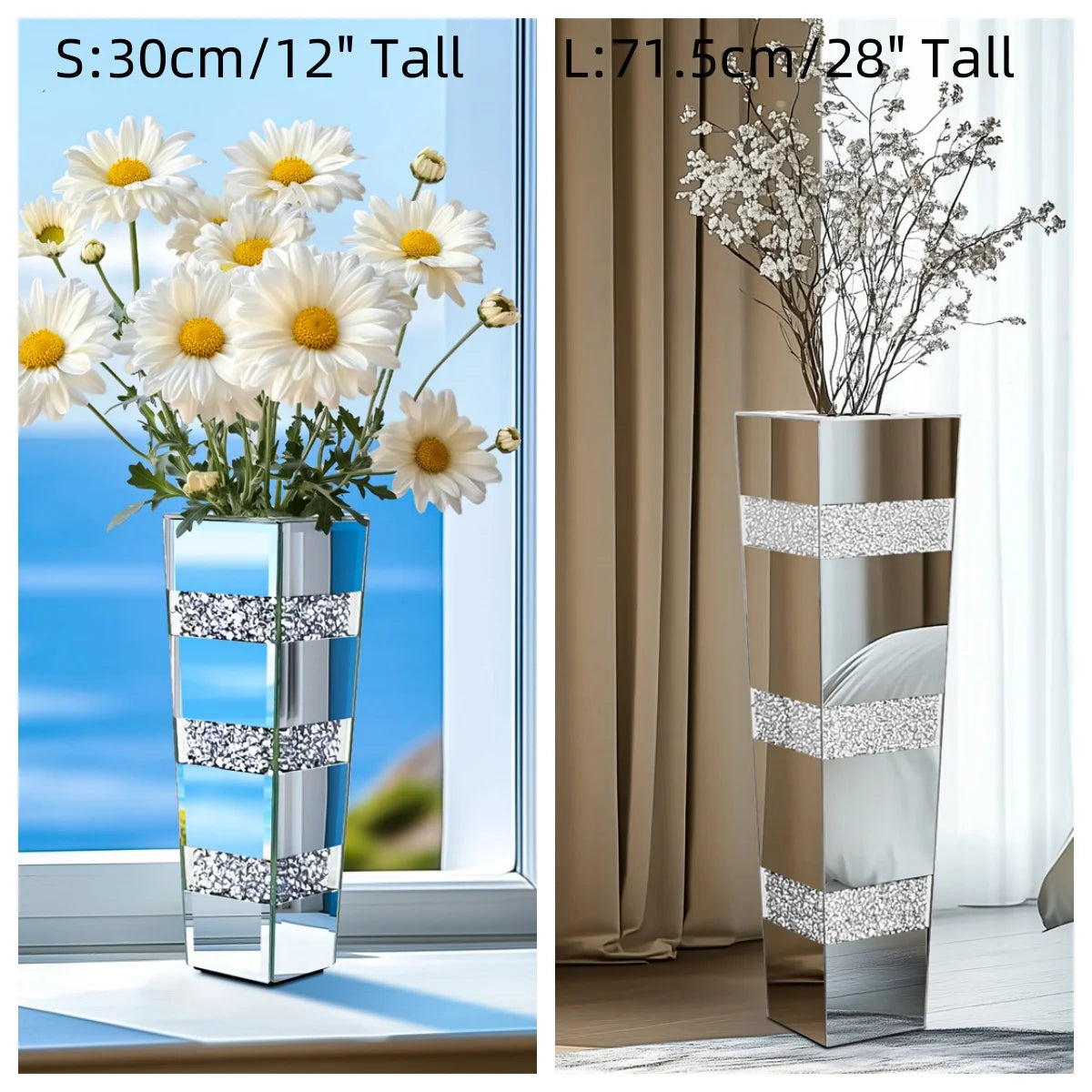 Modern Crystal Glass Floor Vase With Mirrored Stand