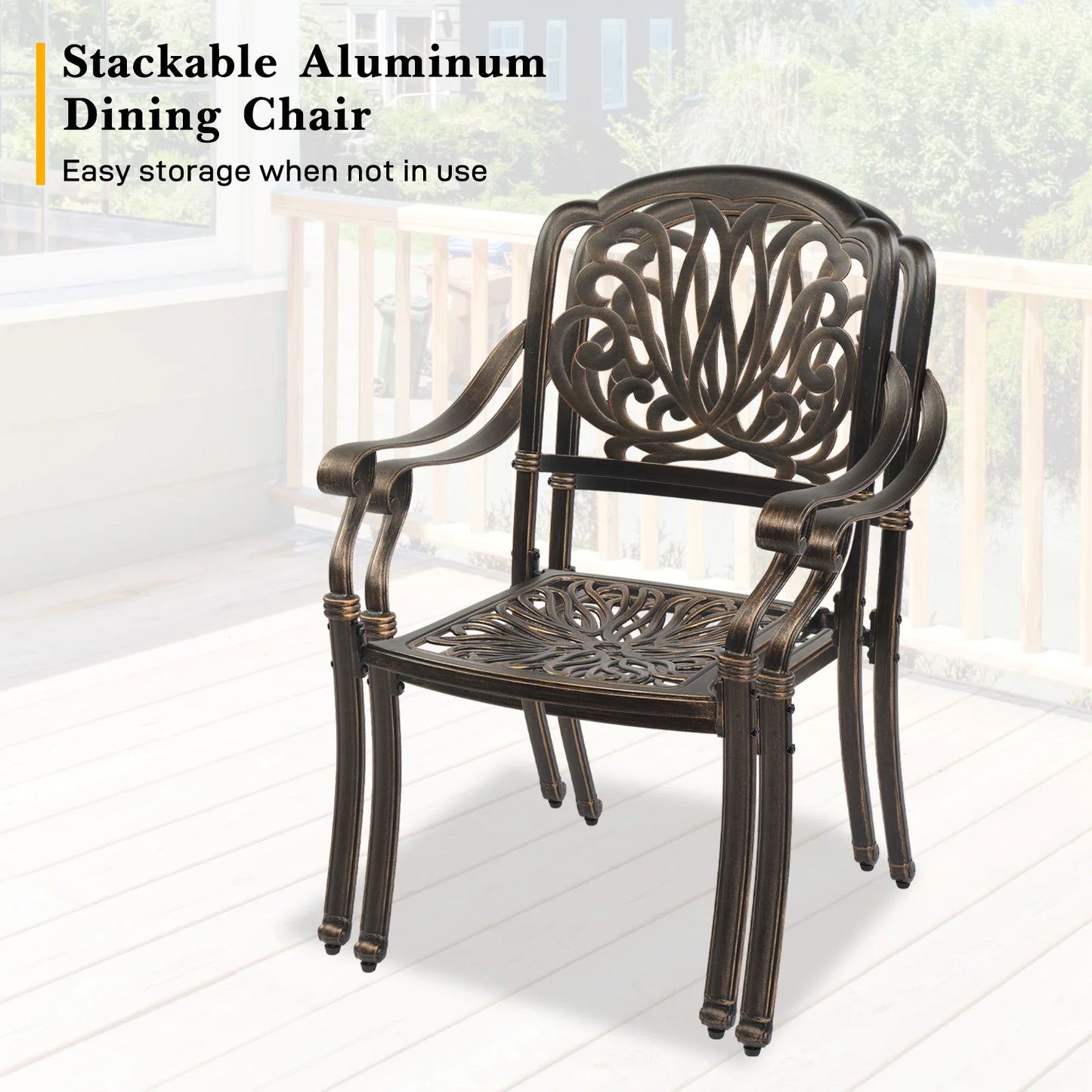 Cast Aluminum Patio Dining Chairs With Cushions Stackable Outdoor Set