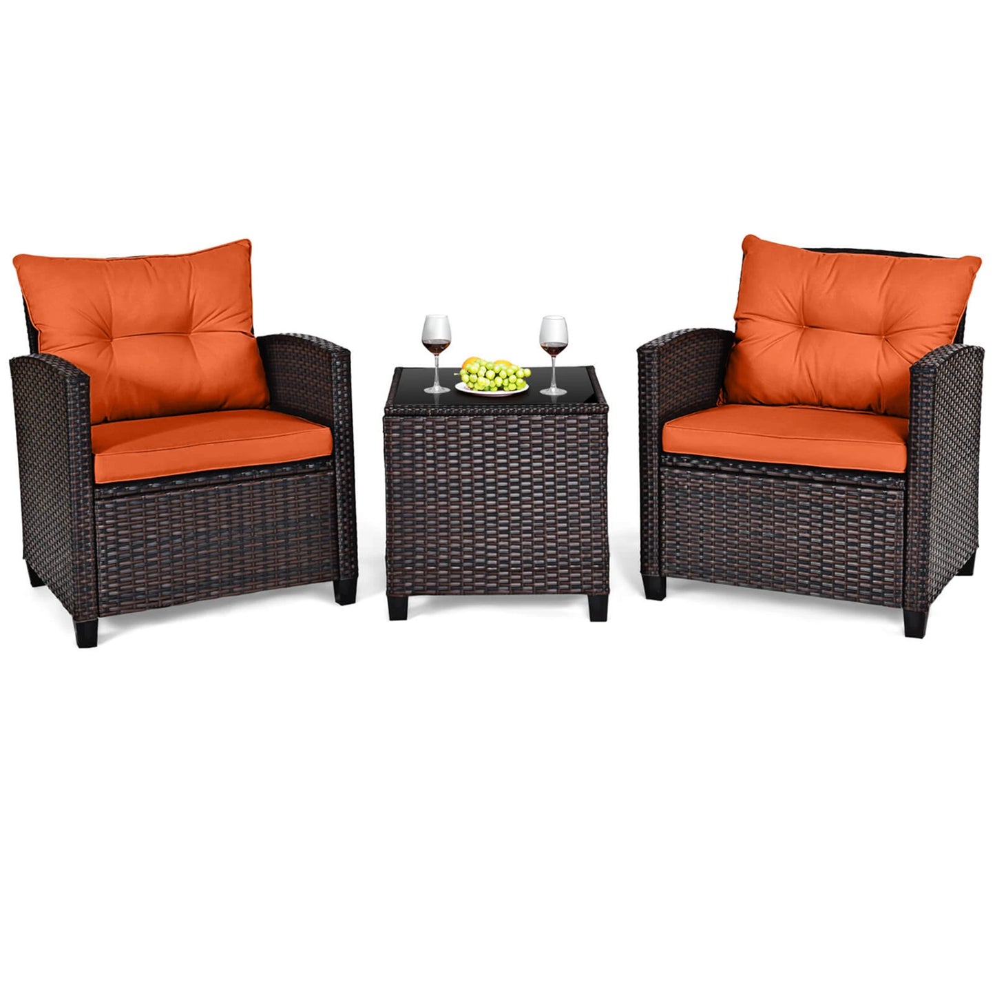 HOMASIS 3 Piece Outdoor Rattan Conversation Set Cushioned Sofa