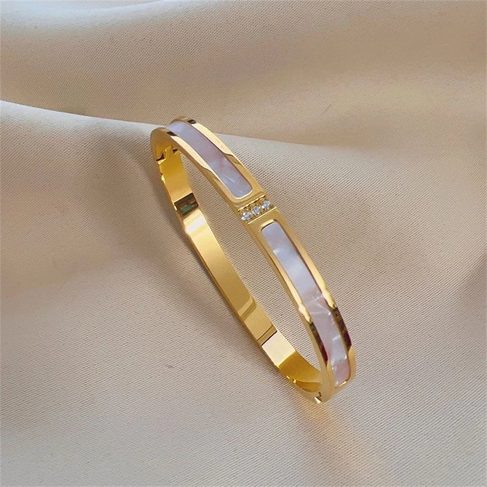 Sparkling Zirconia Inlaid Stainless Steel Stackable Bracelet Set For Women