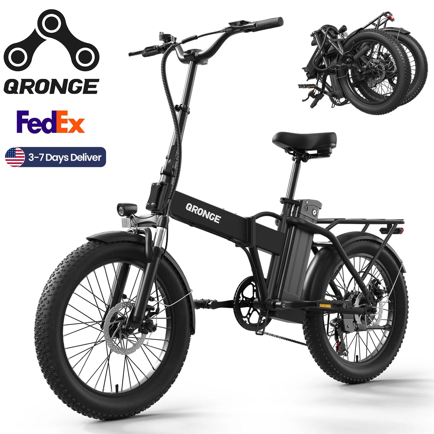 QRONGE Waterfall Folding Electric Bike 1000W Peak 48V