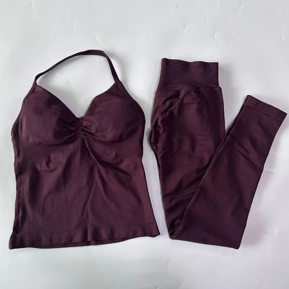 Seamless Gym Set For Women With Tank Top And High Waist Leggings