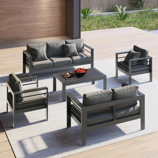 Outdoor Aluminum Patio Sofa Three Seater All Weather With Cushions