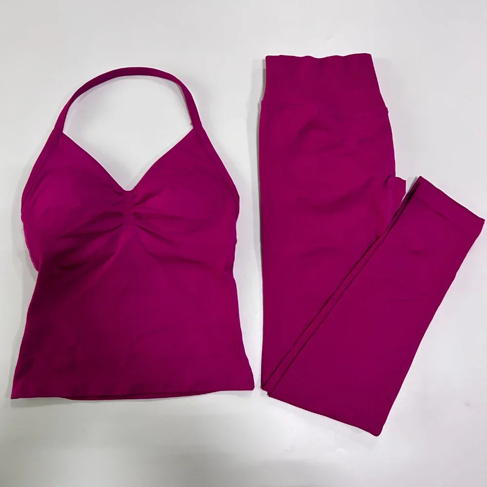 Seamless Gym Set For Women With Tank Top And High Waist Leggings