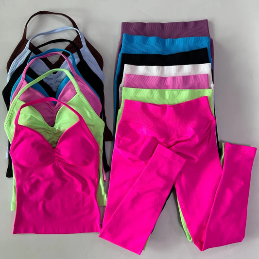 Seamless Gym Set For Women With Tank Top And High Waist Leggings