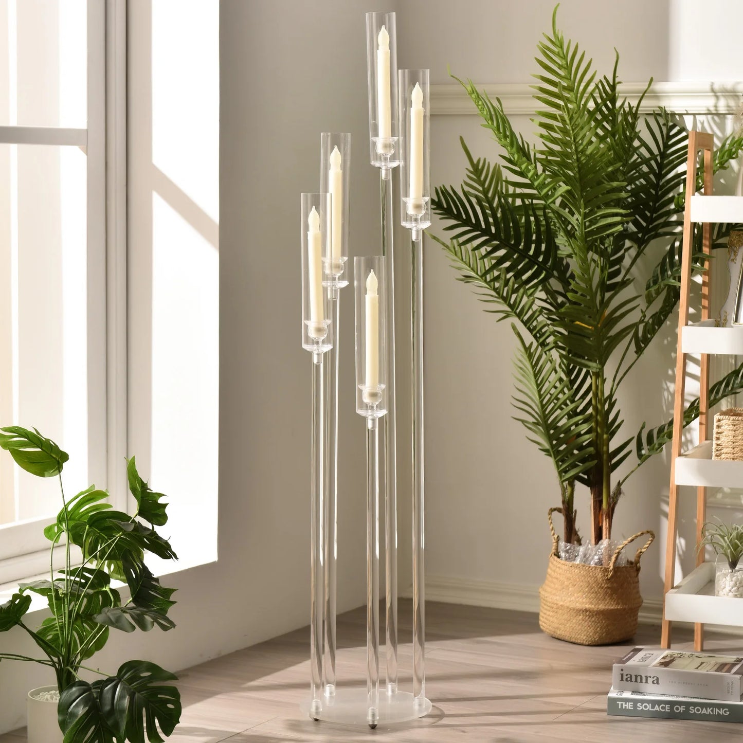 Vincigant 10Pcs Acrylic 5 Arm Floor Candelabra Holder
