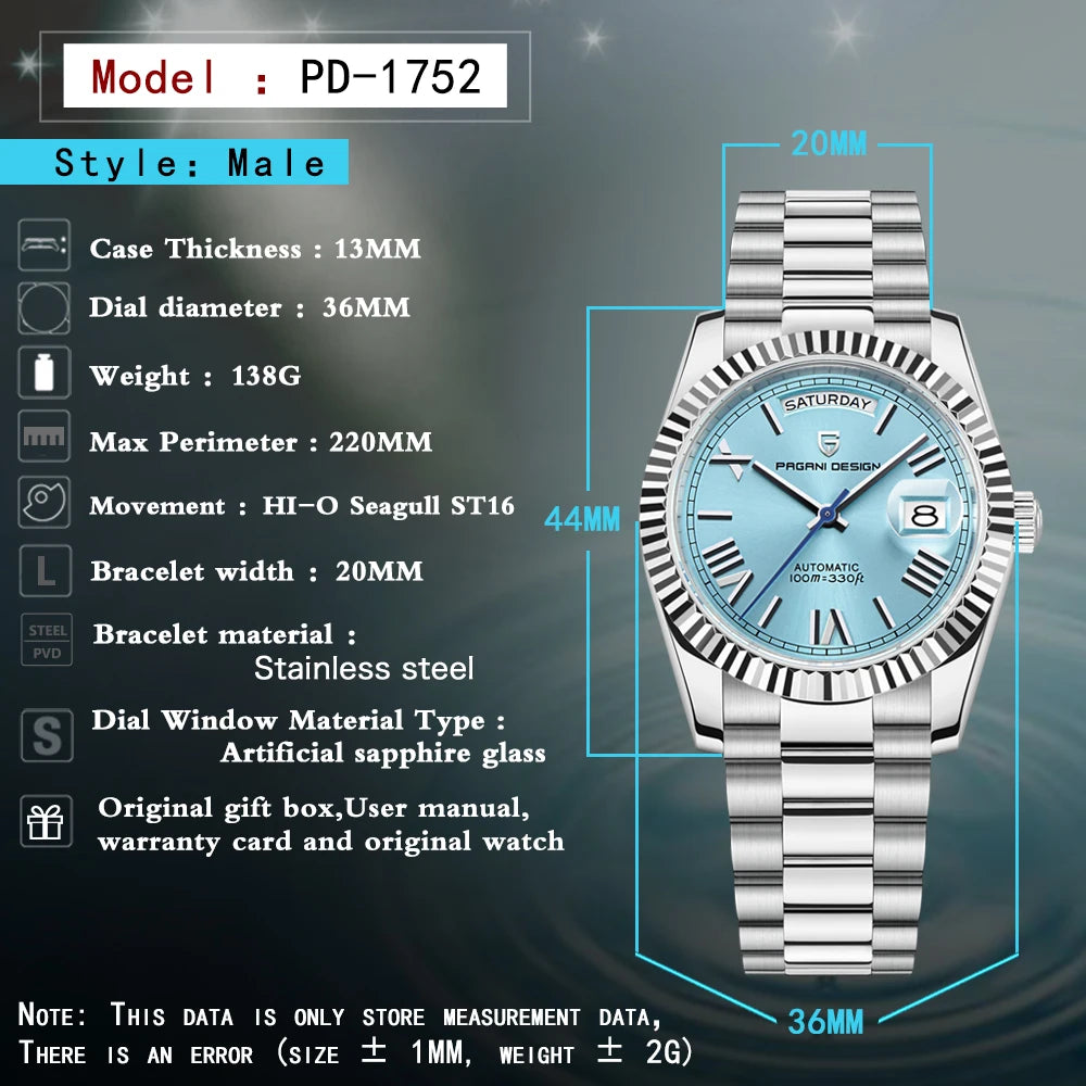 PAGANI DESIGN Double Calendar Automatic Watch With Sapphire Crystal