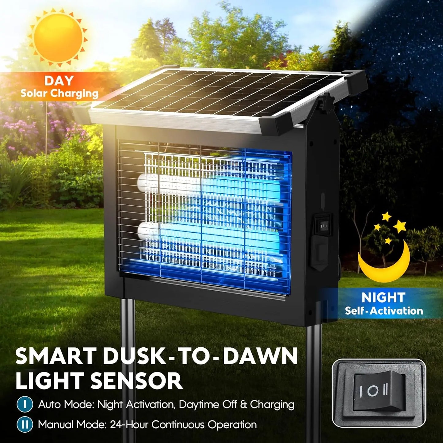 Solar Bug Zapper Outdoor 4500V Mosquito Zapper With Panel Sensor