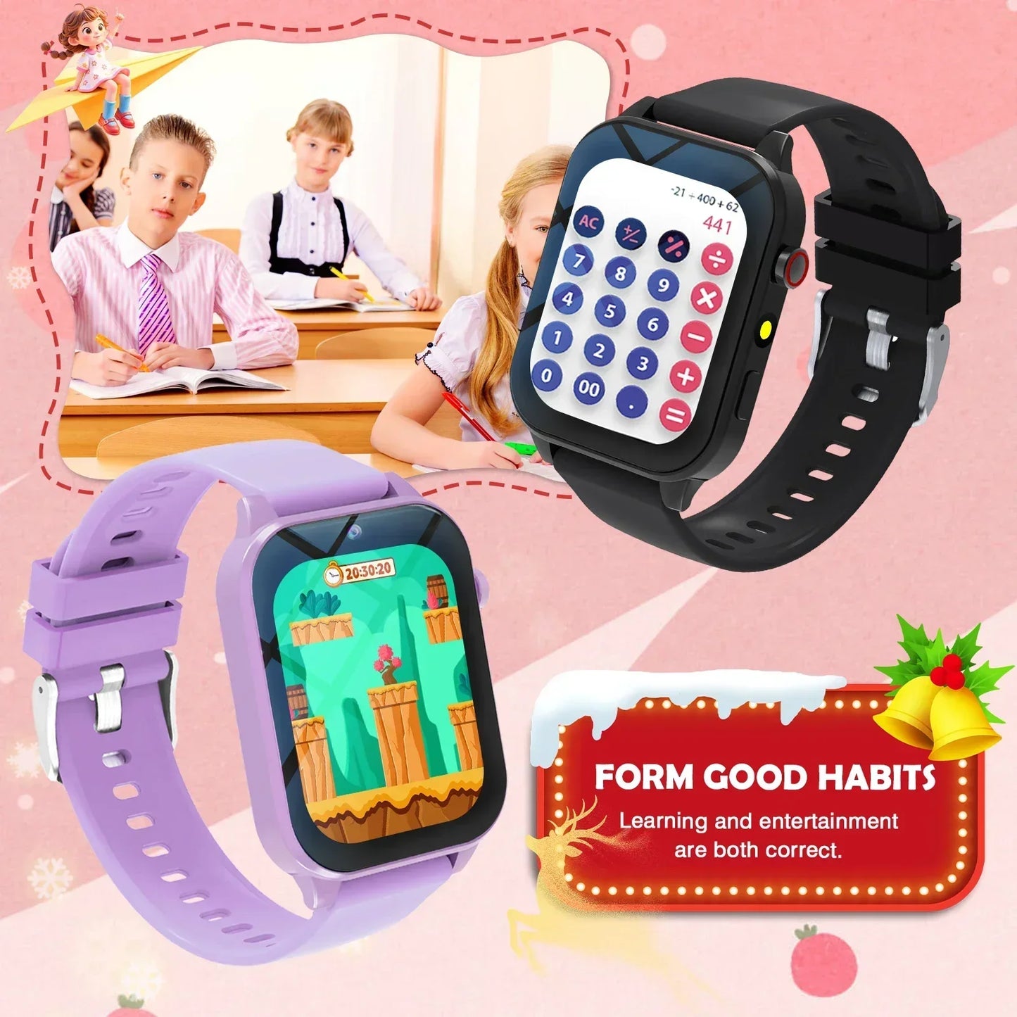 Odelettevcy Kids Smart Watch With 18 Games Camera Waterproof
