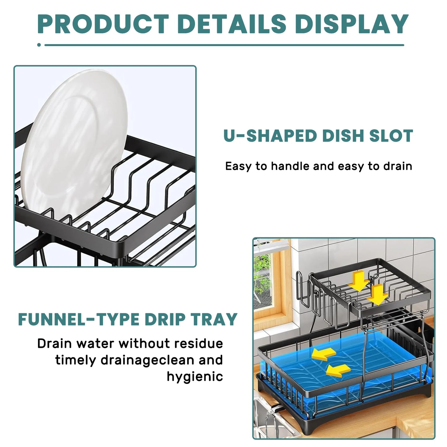 Two Tier Dish Drying Rack For Kitchen Countertop Durable