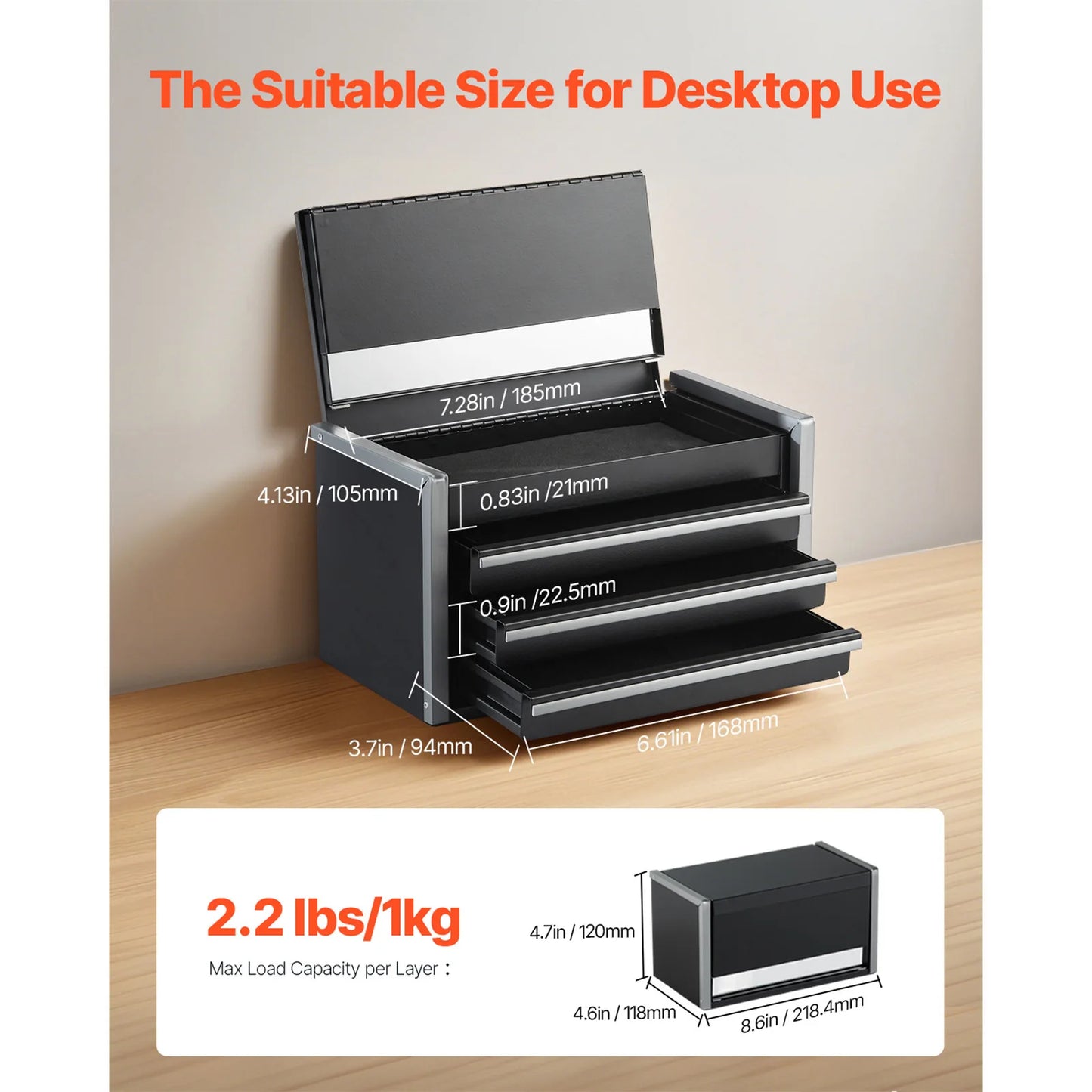 SucceBuy 3 Drawer Metal Tool Box with Ball Bearing