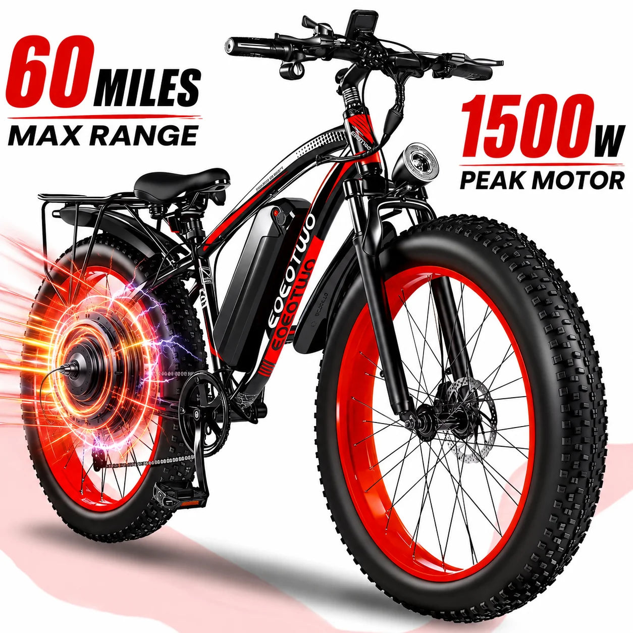 EOEOTWO E01 Fat Tire Electric Bike 34 MPH 60 Miles
