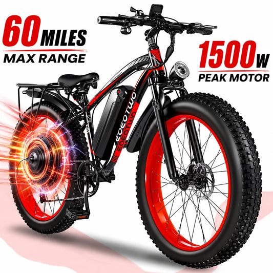 EOEOTWO E01 Fat Tire Electric Bike 1000W Motor 60 Mile Range