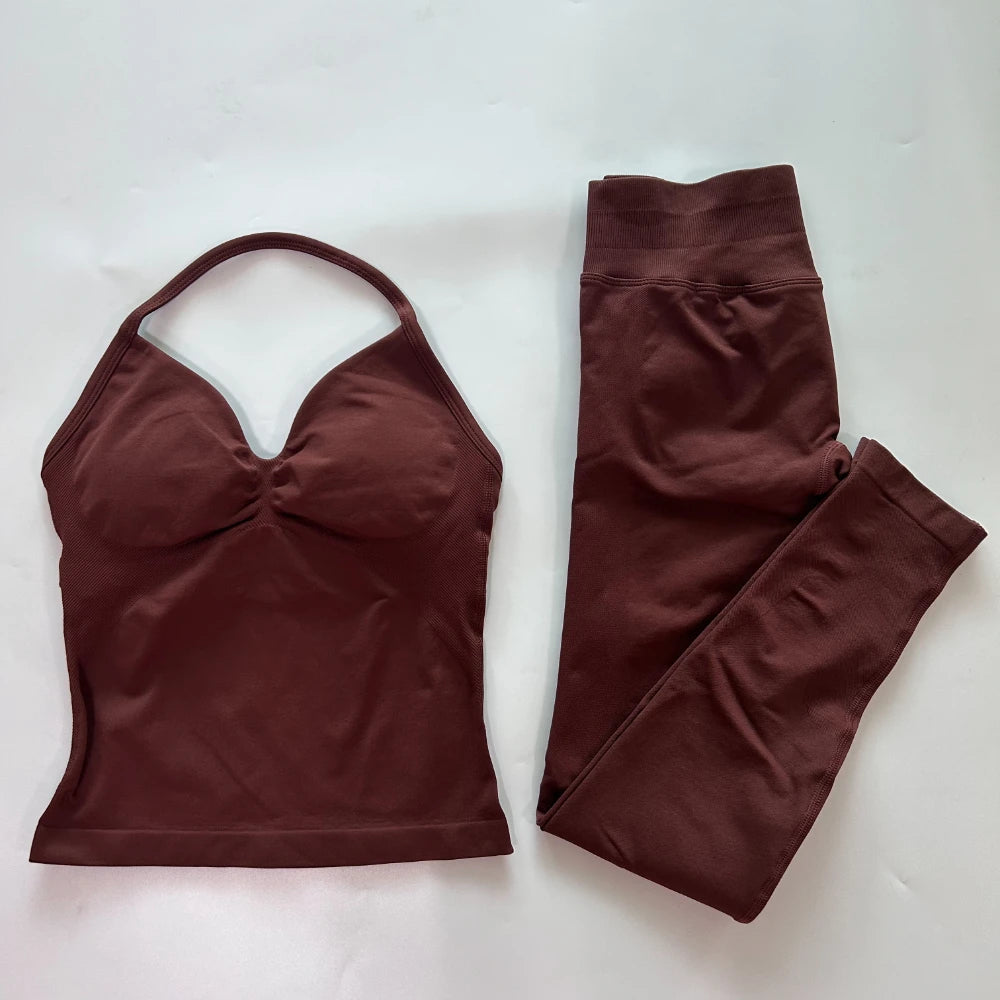 Seamless Gym Set For Women With Tank Top And High Waist Leggings