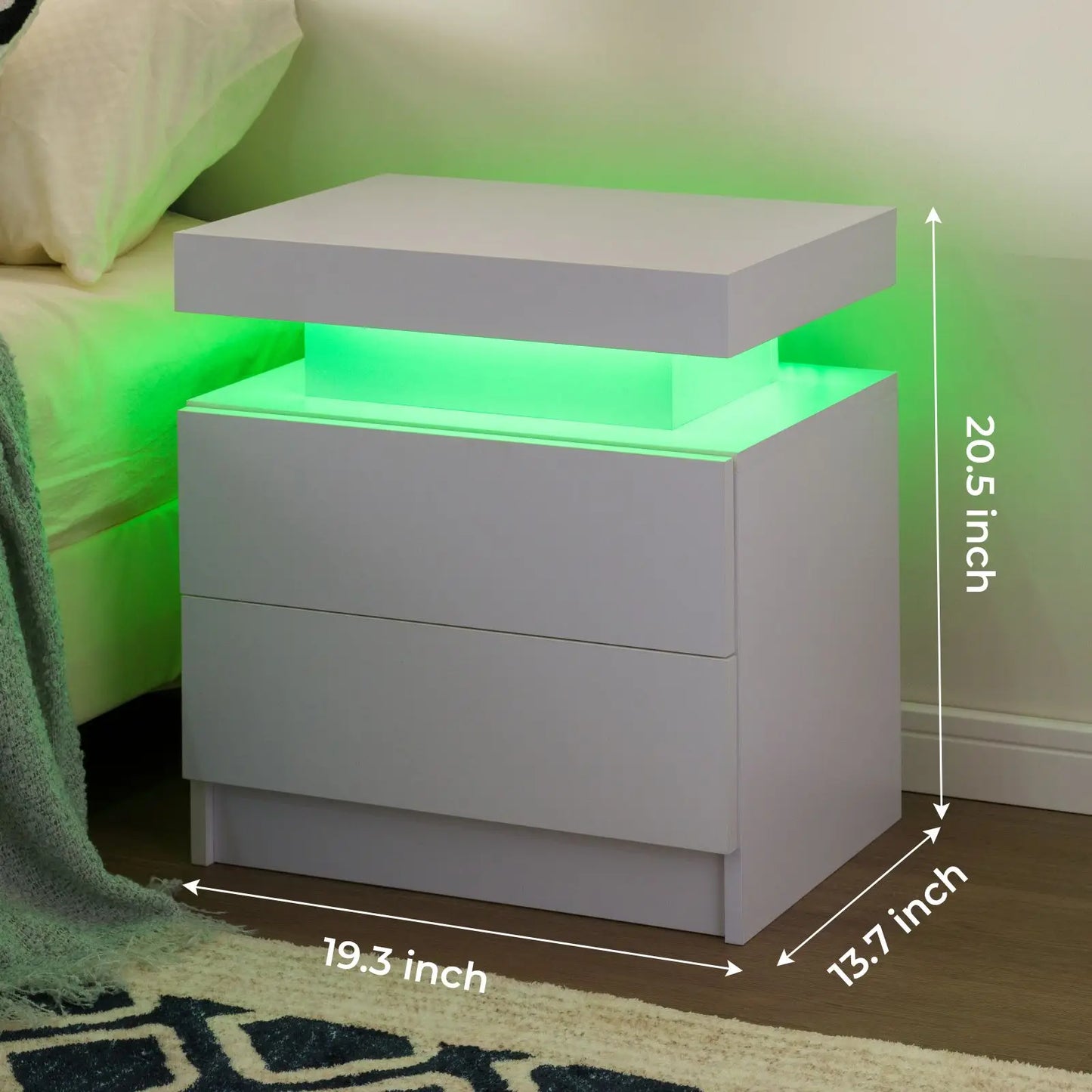 Cubehom Nightstand Set Of 2 With Led Light And Drawers