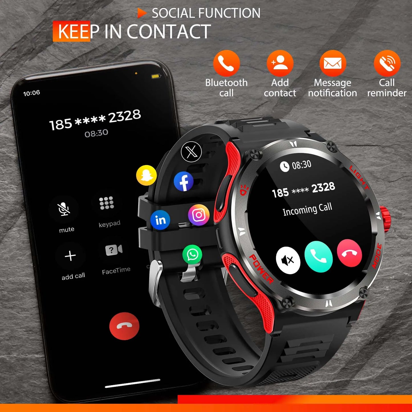 EIGIIS Smart Watch 3ATM Waterproof With Compass And LED Flashlight