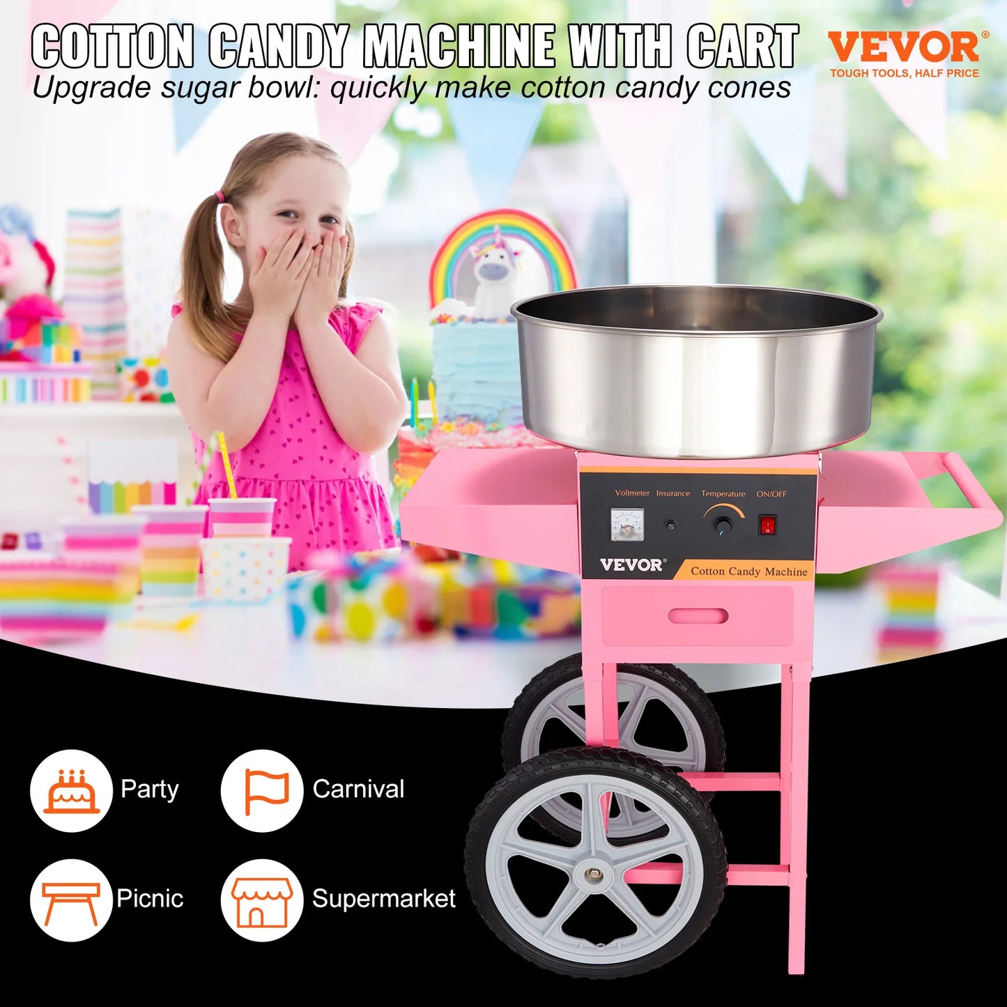 SucceBuy Commercial Cotton Candy Machine With Cart 1000W