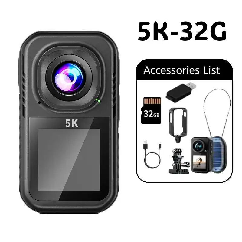 5K HD Action Camera With Wearable Pendant 130 Degree Wide Angle Dual Screen