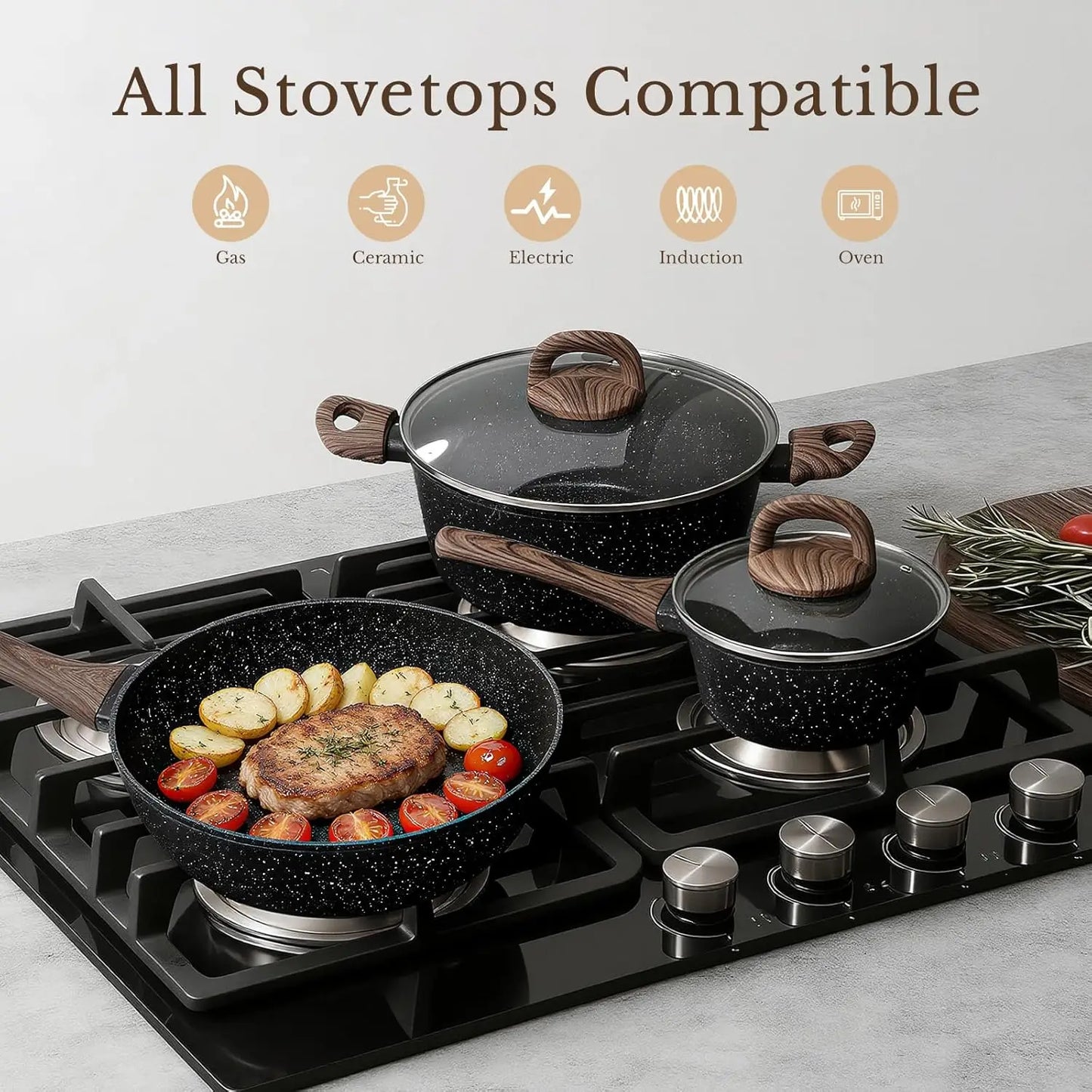 25-Piece Nonstick Ceramic Cookware Set Induction Compatible PFAS Free