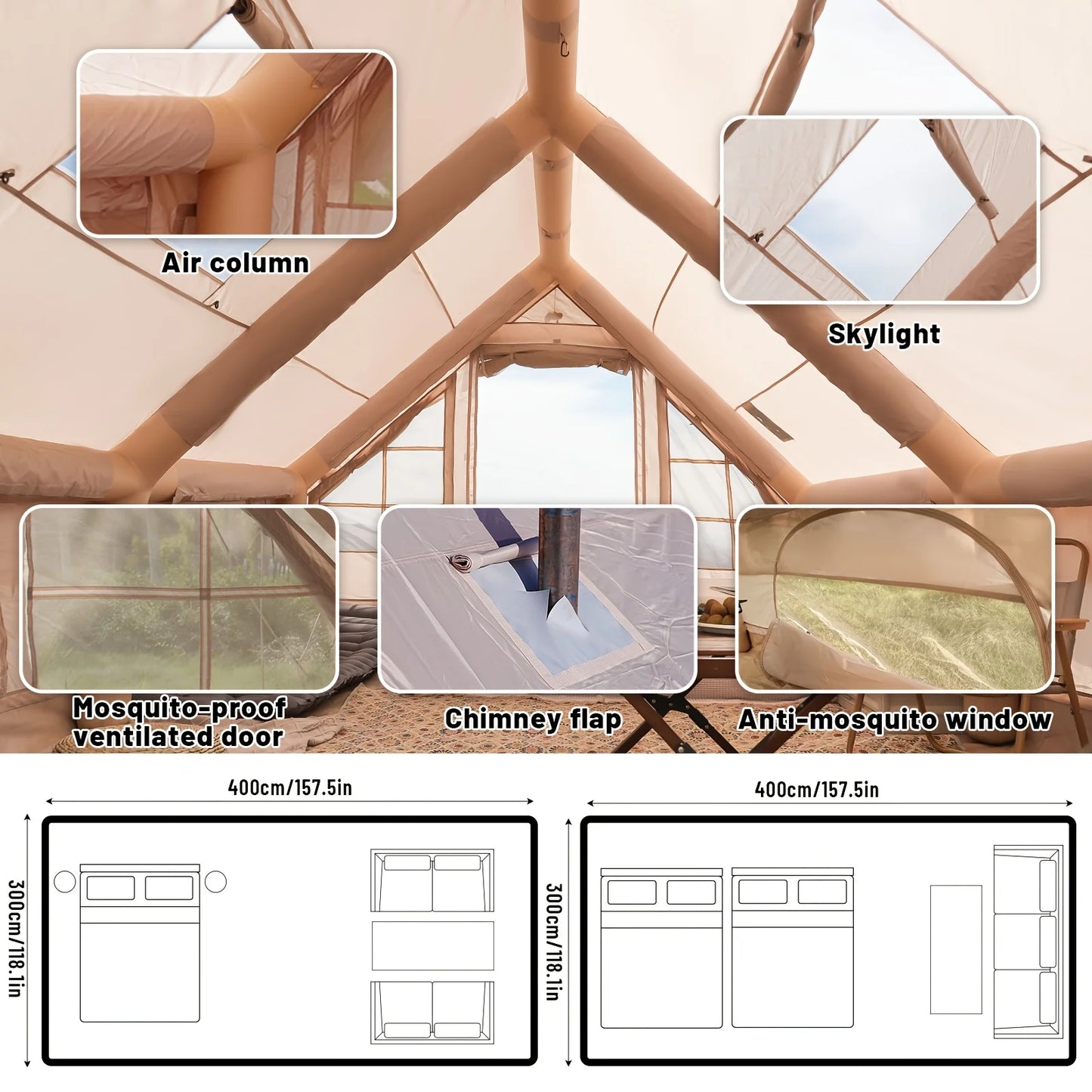 Inflatable Camping Tent With Skylight And Quick Air Flow