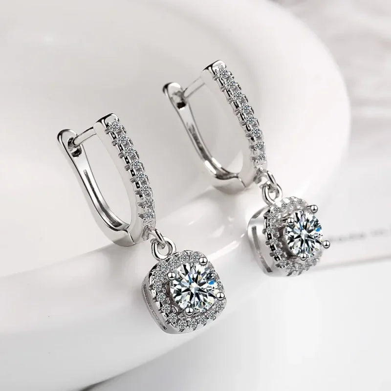 Sterling Silver Zircon Hoop Earrings For Women Fine Jewelry