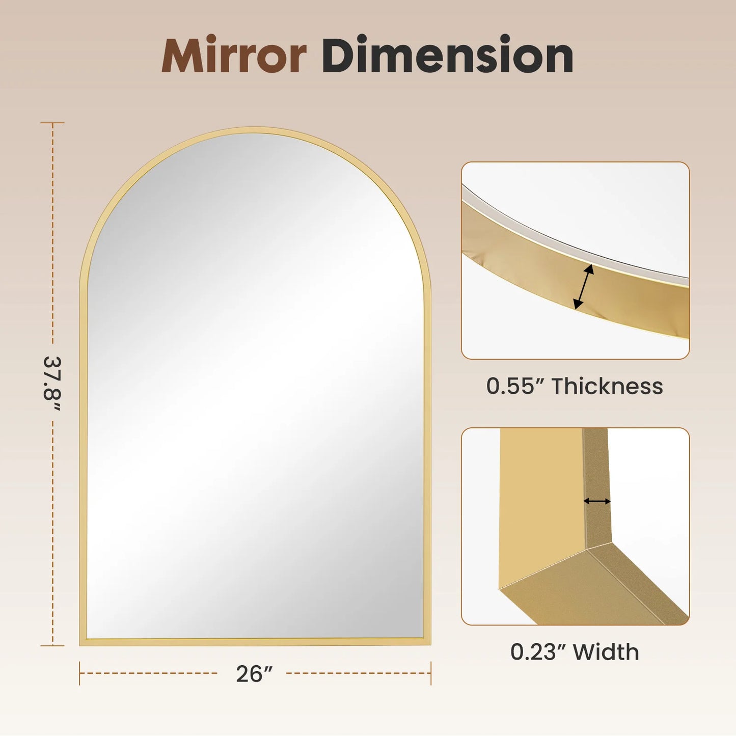 JHK Arched Metal Framed Bathroom Mirror