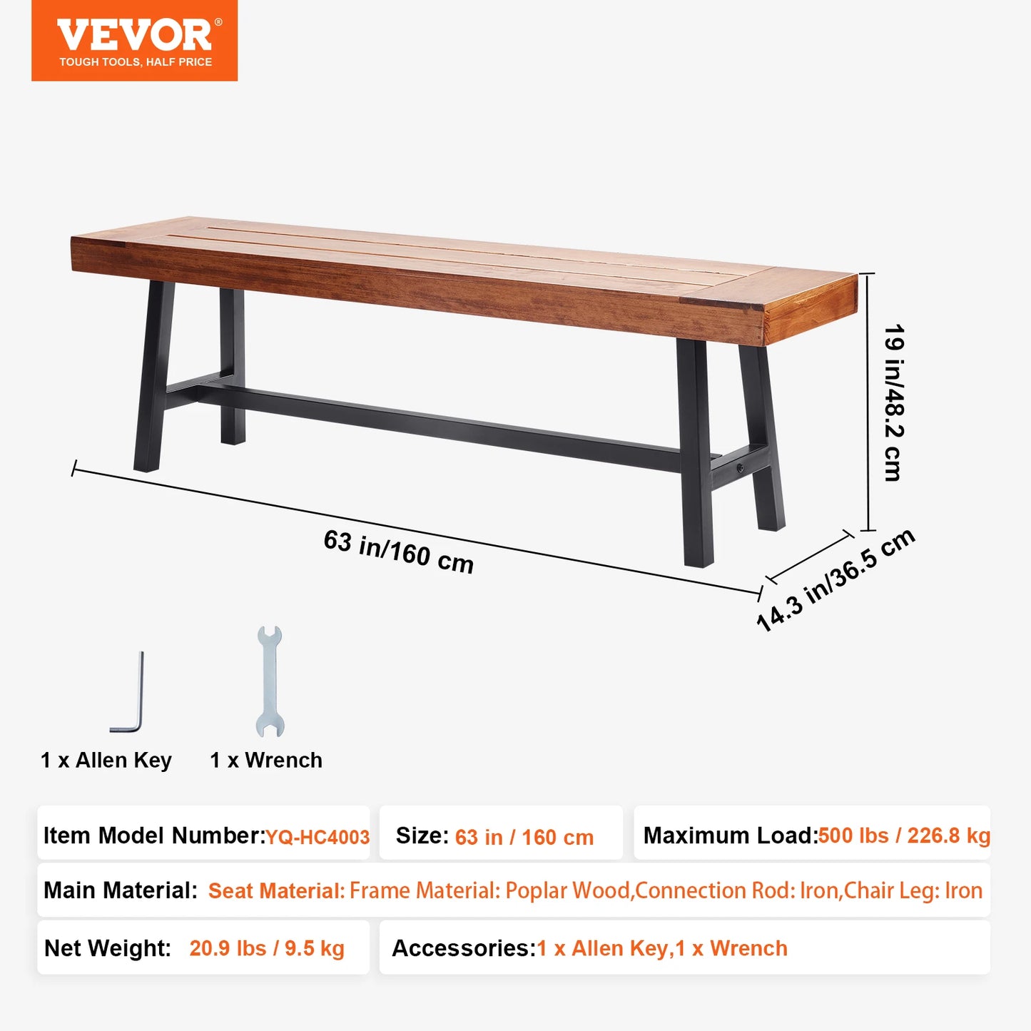 SucceBuy Outdoor Wood Metal Garden Bench With 480 Lb Capacity