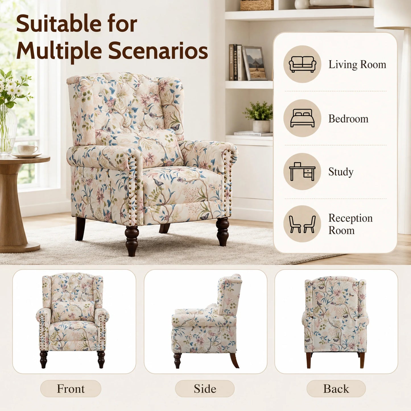 TCGBKAF Vintage Floral Wingback Armchair for Living Room