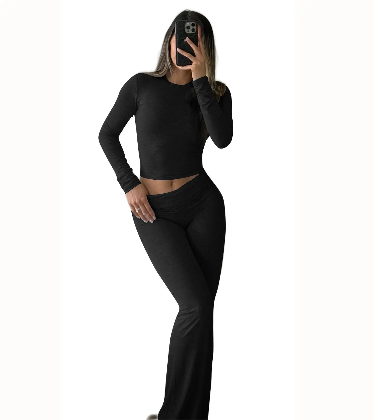 Women's Yoga Two Piece Set Long Sleeve Wide Leg