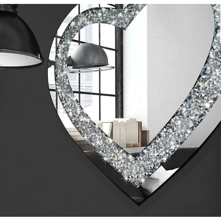 Crystal Crush Diamond Heart Shaped Mirror Frameless Wall Decor